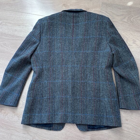 Tweed Plaid Herringbone Wool Blazer sz 46R - grey/blue - Picture 8 of 14